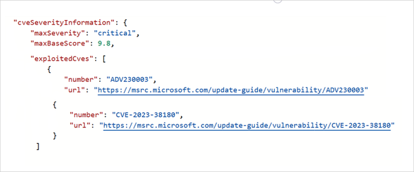 Screenshot of a portion of the response focused on the CVE information for the August security update