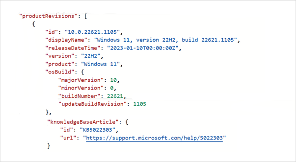Screenshot of a portion of the response focused on product version and KB details for the August security update