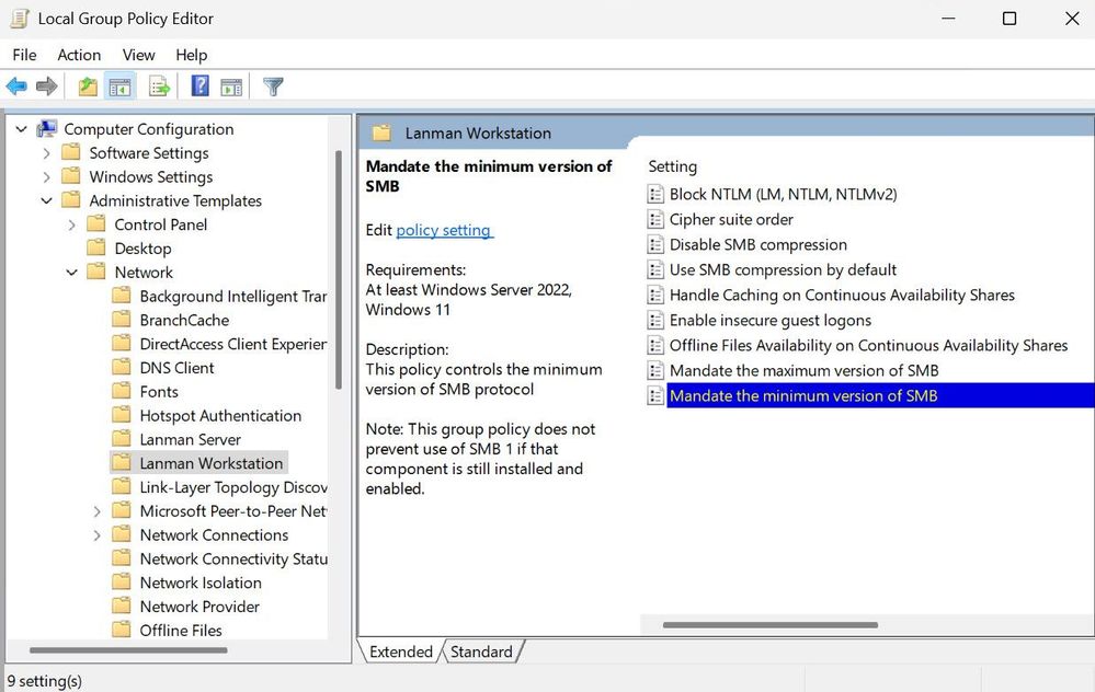 gpedit view of the policy