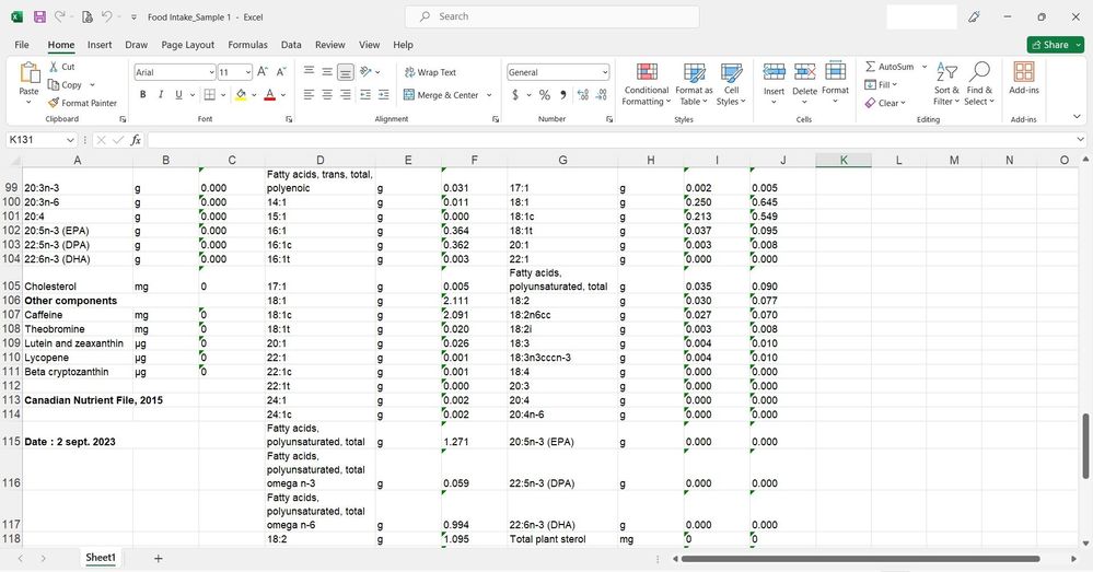 Middle of Excel sheet