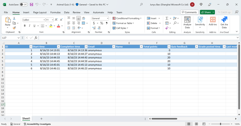 Export response to Excel