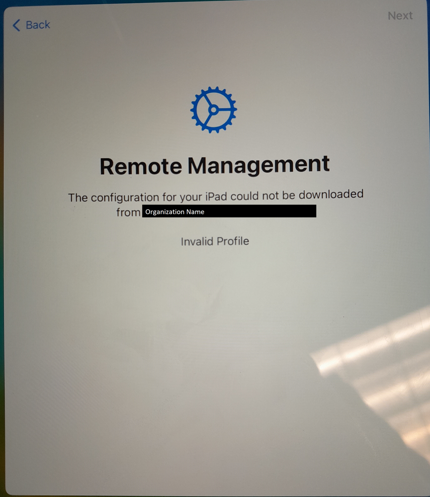 Invalid Profile Screen
