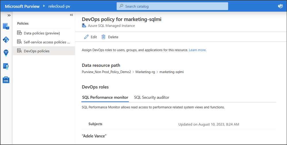 Figure 1: Screenshot of DevOps policy