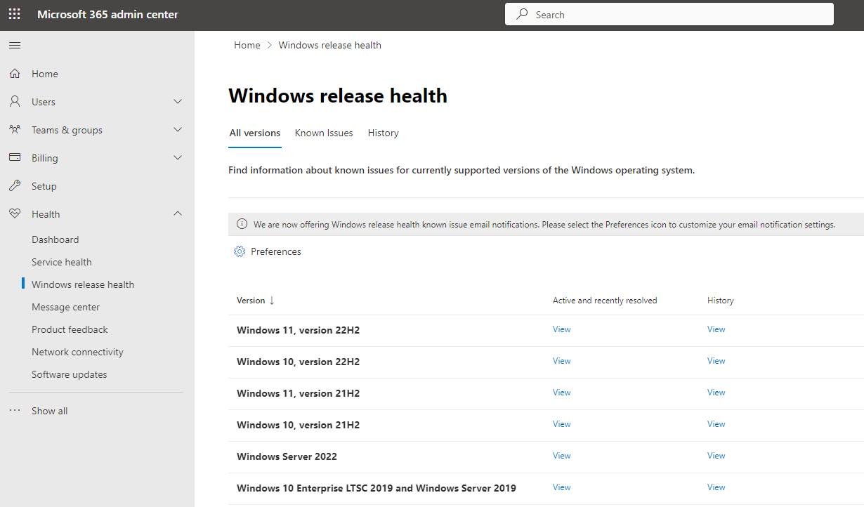 The Windows release health experience is now available for GCC tenants ...