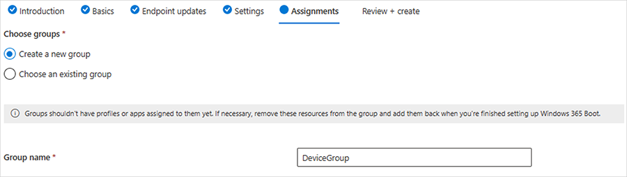 Screenshot the Assignments step, choosing a type of group
