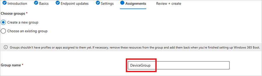 Screenshot of a red box highlighting the device being added to the DeviceGroup