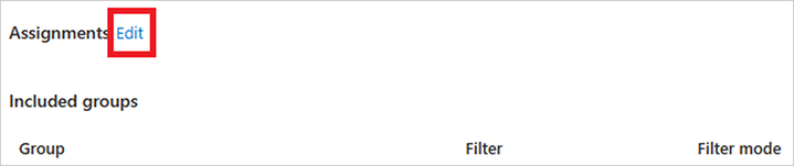 Screenshot of a red box highlighting the Edit link next to the Assignemnts