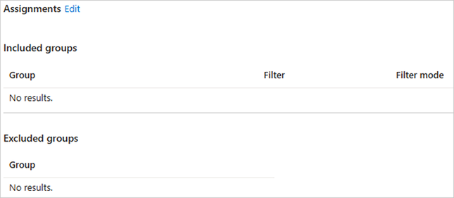 Screenshot of no results under the Excluded groups section