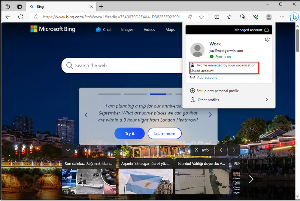 Image 13: Microsoft Edge Browser – Managed Account Information