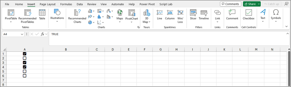 Checkboxes in Cells