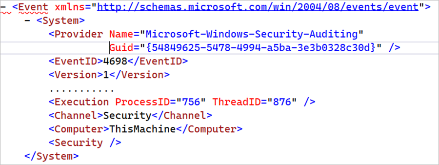 Screenshot of the header of the event ID 4698 in Event Viewer