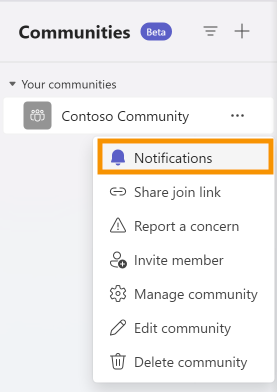 More options menu highlighting Notifications option
