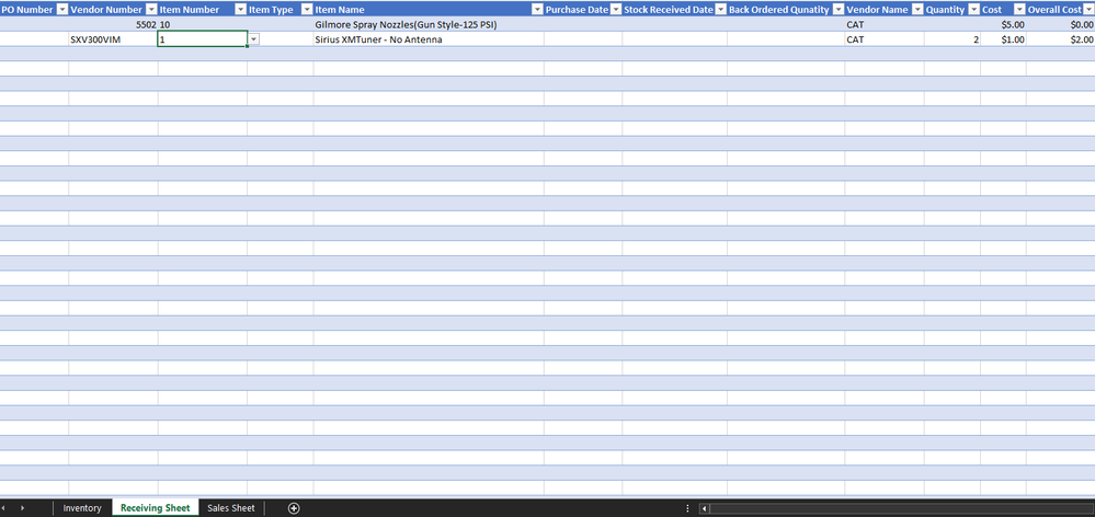 Receiving Sheet