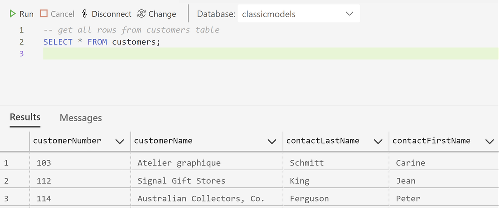 Scenario 1: Output of get all rows from a table