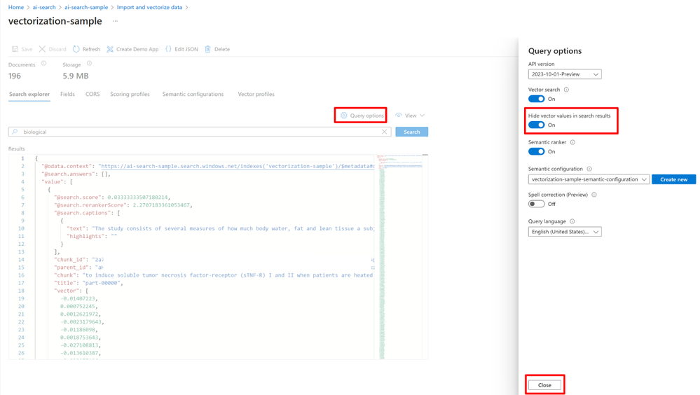 Figure 10 - Hide vector values in search results