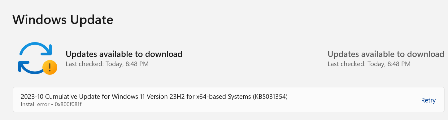 windows update error | Microsoft Community Hub