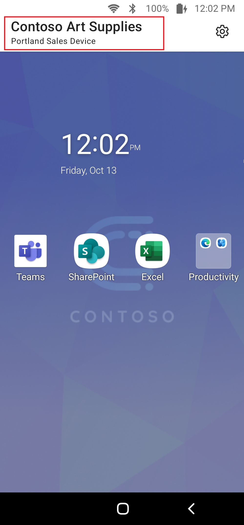 Top bar configured on a device without sign in. Here you can see the Tenant Name & Device Name displayed.