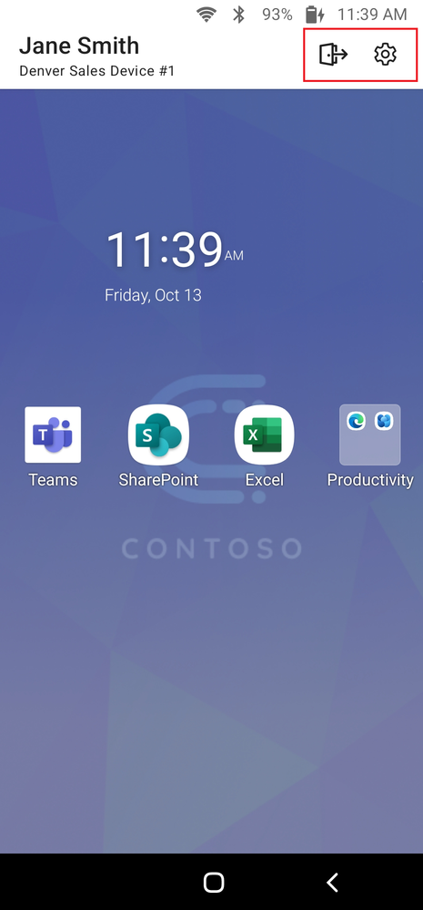 On devices with sign in, users will see the logout and settings icon on the top bar.