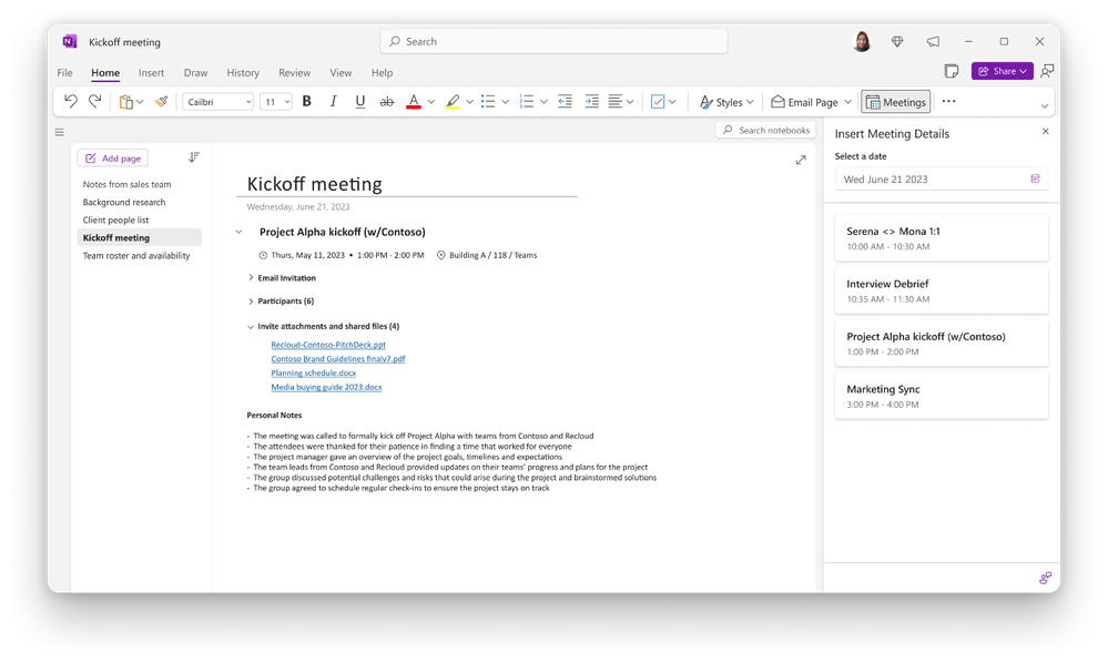 An image showing the initial release of the updated Meeting Details content with the side pane meeting experience.