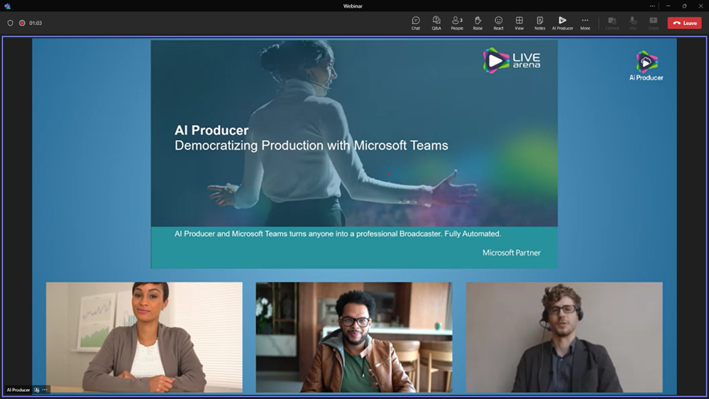 An attendee view of a webinar using AI Producer to showcase relevant speakers and content in a panel discussion format