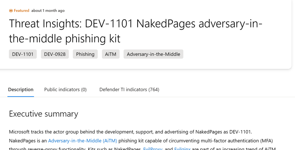 Intelligence article containing IoCs in MDTI