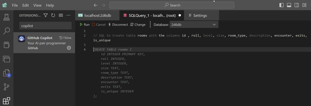 example of Copilot writting SQL