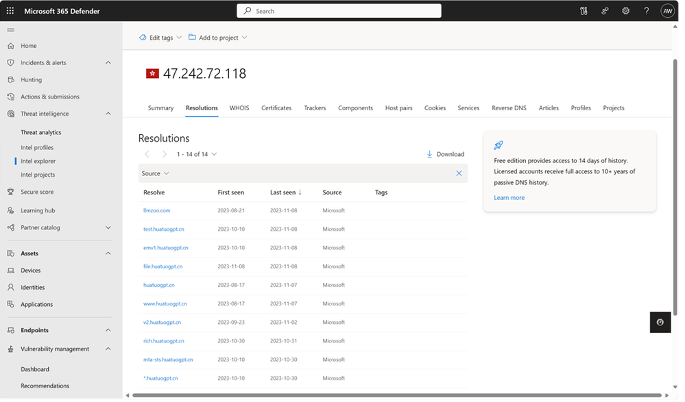 Search for indicators of compromise and pivot off related artifacts to augment your security investigations.