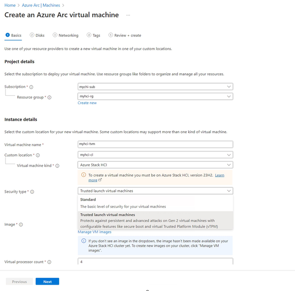 Figure 1: Creating an Azure Arc virtual machine