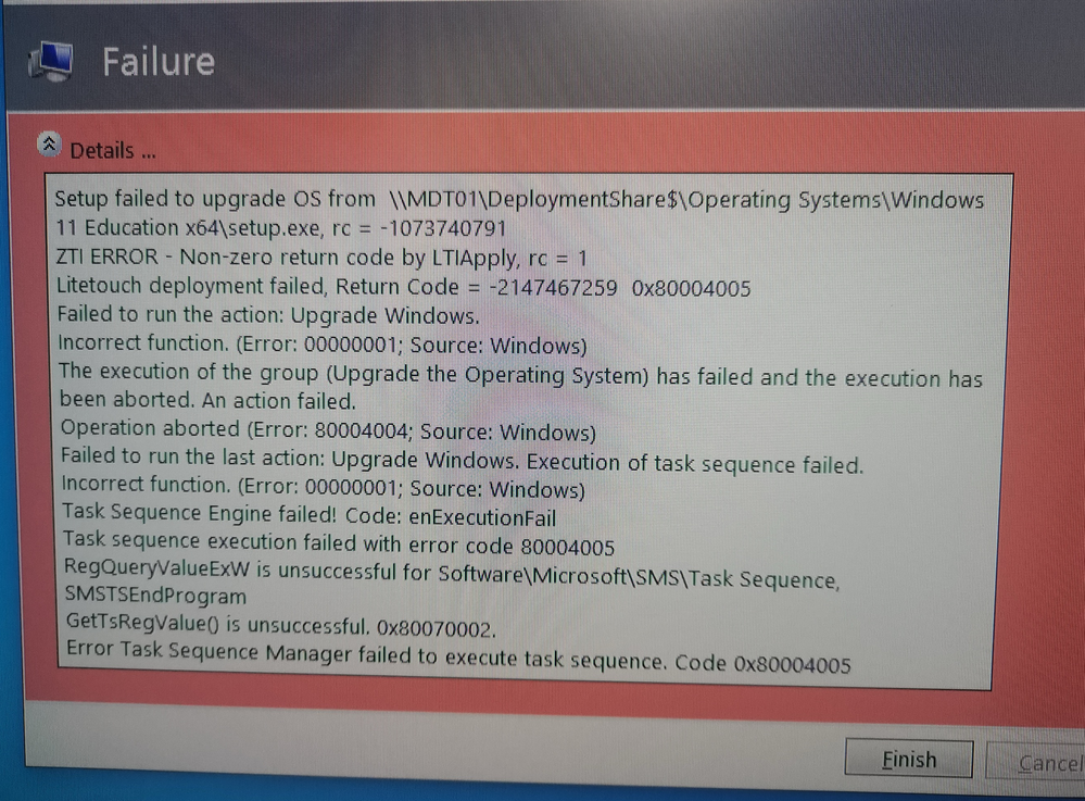 MDT deployed WIN11 23H2 failed