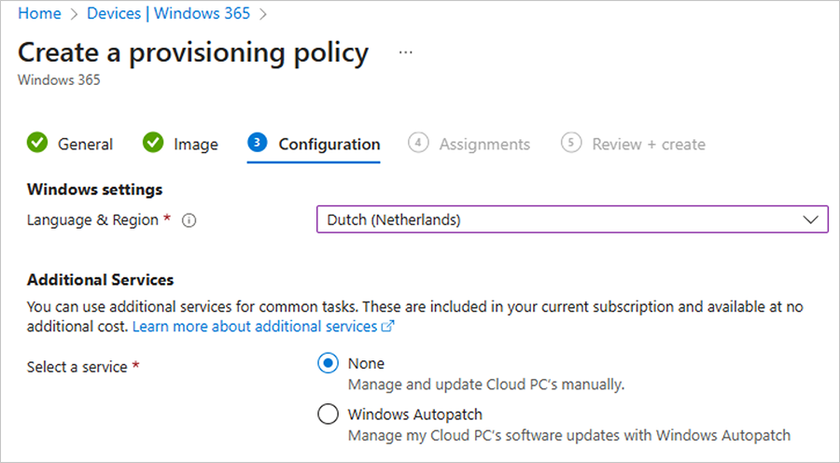 Select language and region in the Configuration stage