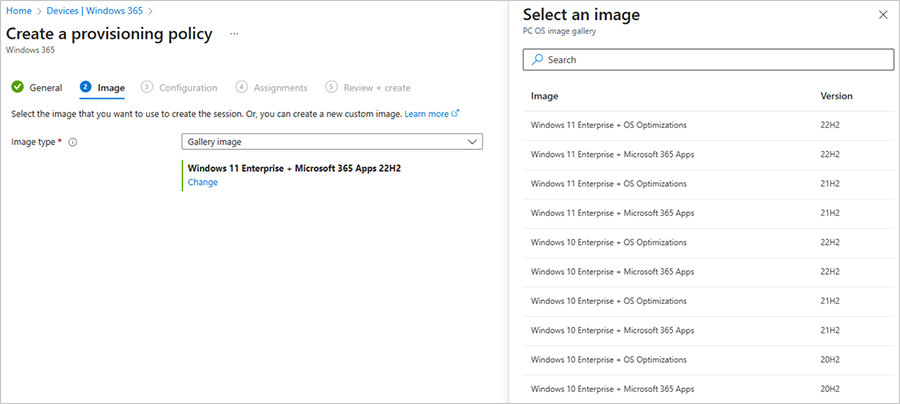Screenshot of selecting an image for the Image stage