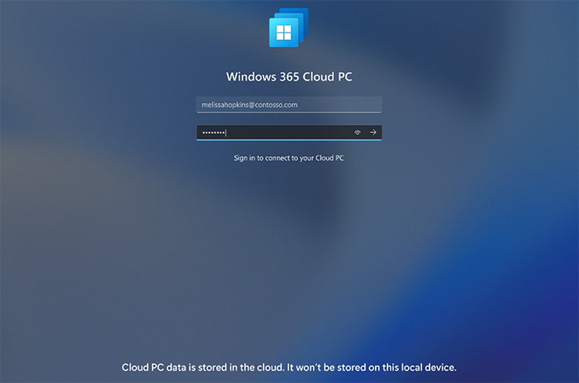 Screenshot of the Windows 365 Cloud PC log in screen