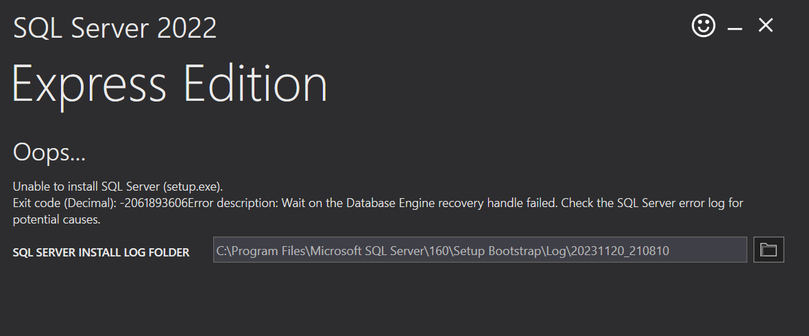 Unable to install SQL Server on Windows 11 -2061893606Error | Microsoft ...