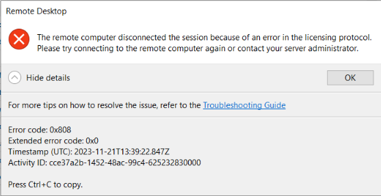 AVD License - LicensingNegotiationFailed (2056) | Microsoft Community Hub