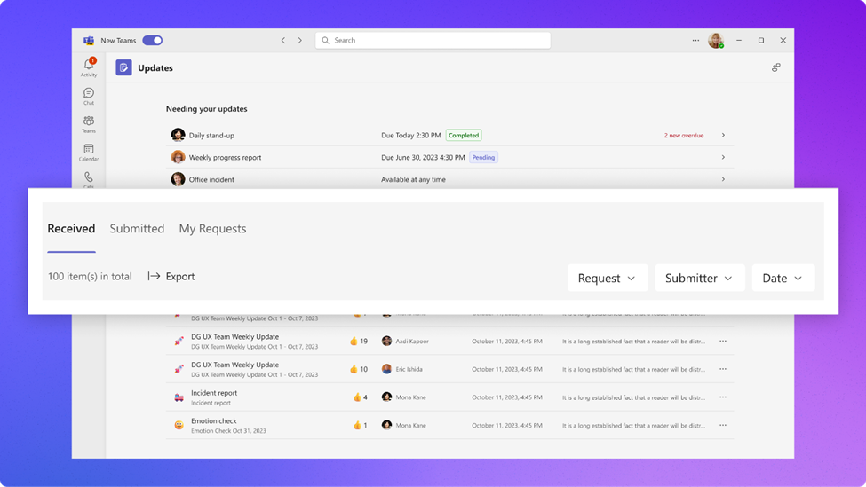 Export data to Excel file in Updates app