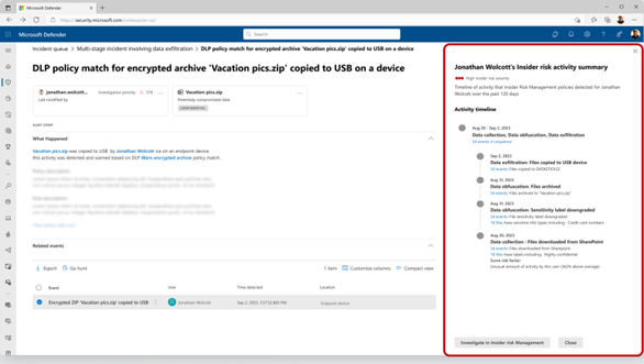 Figure 3:Insider risk severity within Microsoft Purview DLP alerts