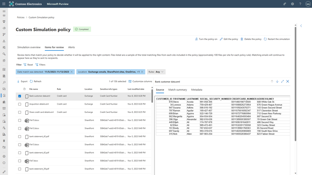 Figure 8: View the matched content in line with the familiar content explorer experience in the simulation experience.
