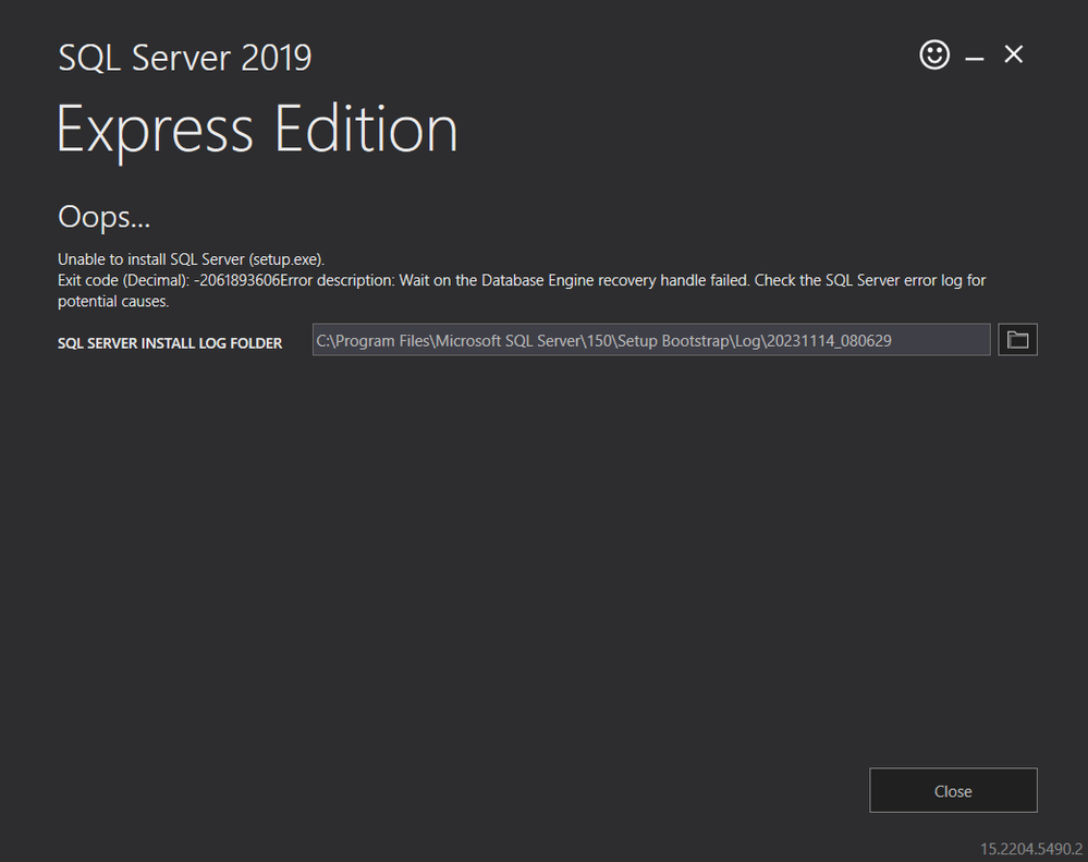 Unable to install SQL Server 2019 | Microsoft Community Hub