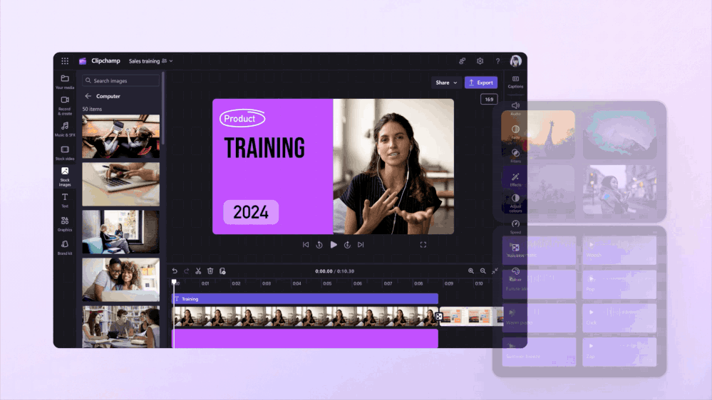 Clipchamp Premium includes features such as Brand kit, 4k exports, and Premium stock content.