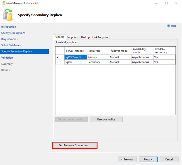 The wizard for testing bi-directional network connectivity between SQL Server instance and SQL Managed Instance can now be invoked from the link creation wizard