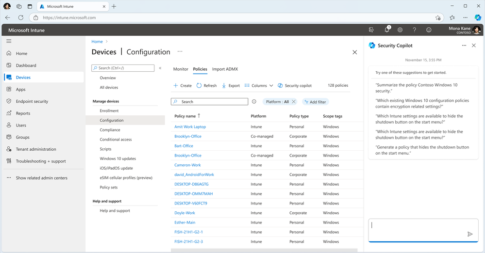 Security Copilot in Intune admin center helps IT admins to troubleshoot.