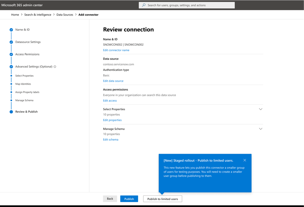 Review connection with option to stage