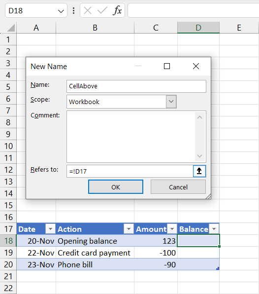 Define Name: CellAbove