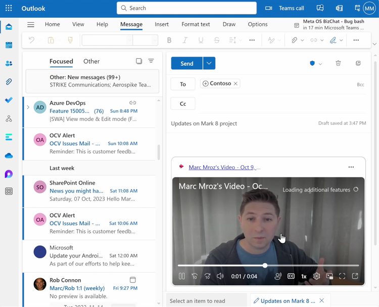 Microsoft Stream videos now playback inline "in Outlook".