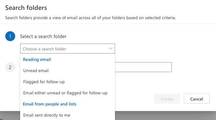 Create New Search Folder Emails From People And Lists Microsoft