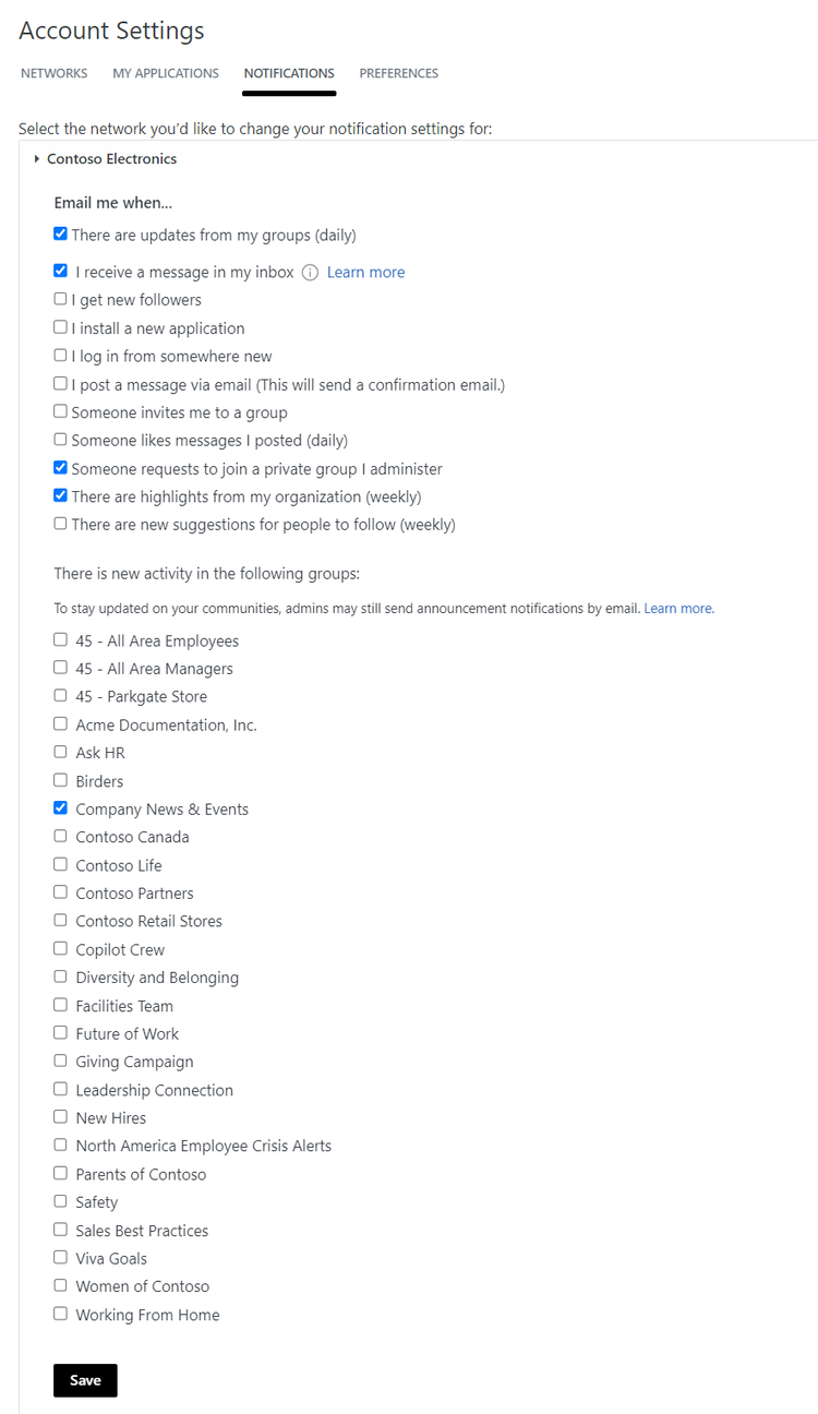 Select the Settings icon in the top right hand corner. Then, choose “Edit Settings”. Next, select the “Notifications” tab and this will present a drop-down menu for all the different events you can be notified for via email.