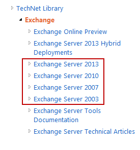 Exchange Server TechNet Library navigation